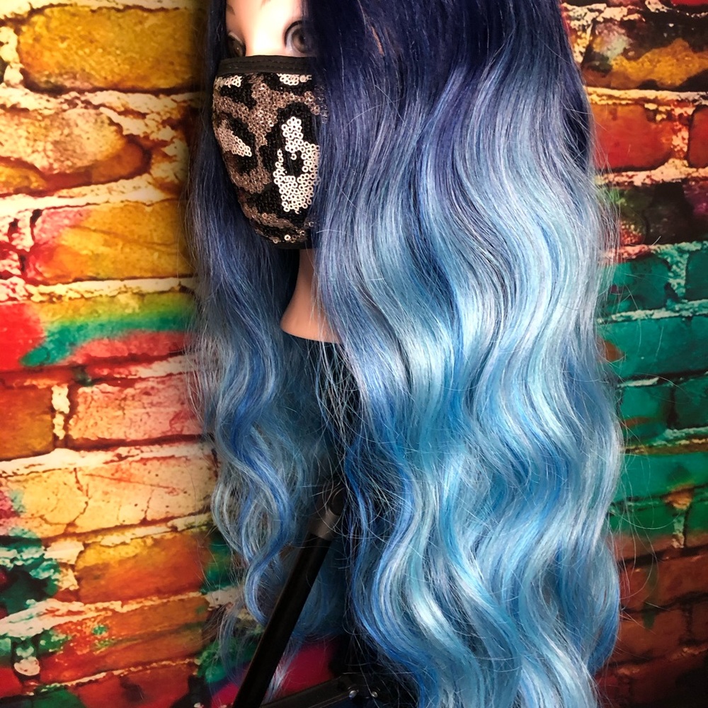 Blue ombré long wig